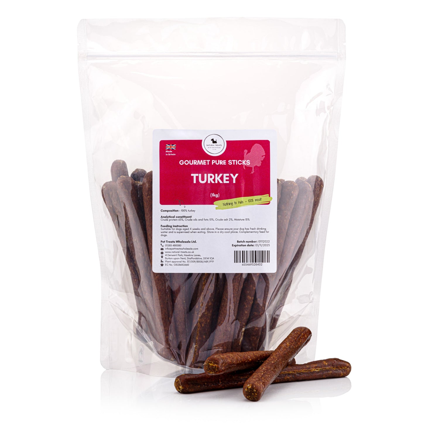 Gourmet Pure Single Protein Turkey Sticks.