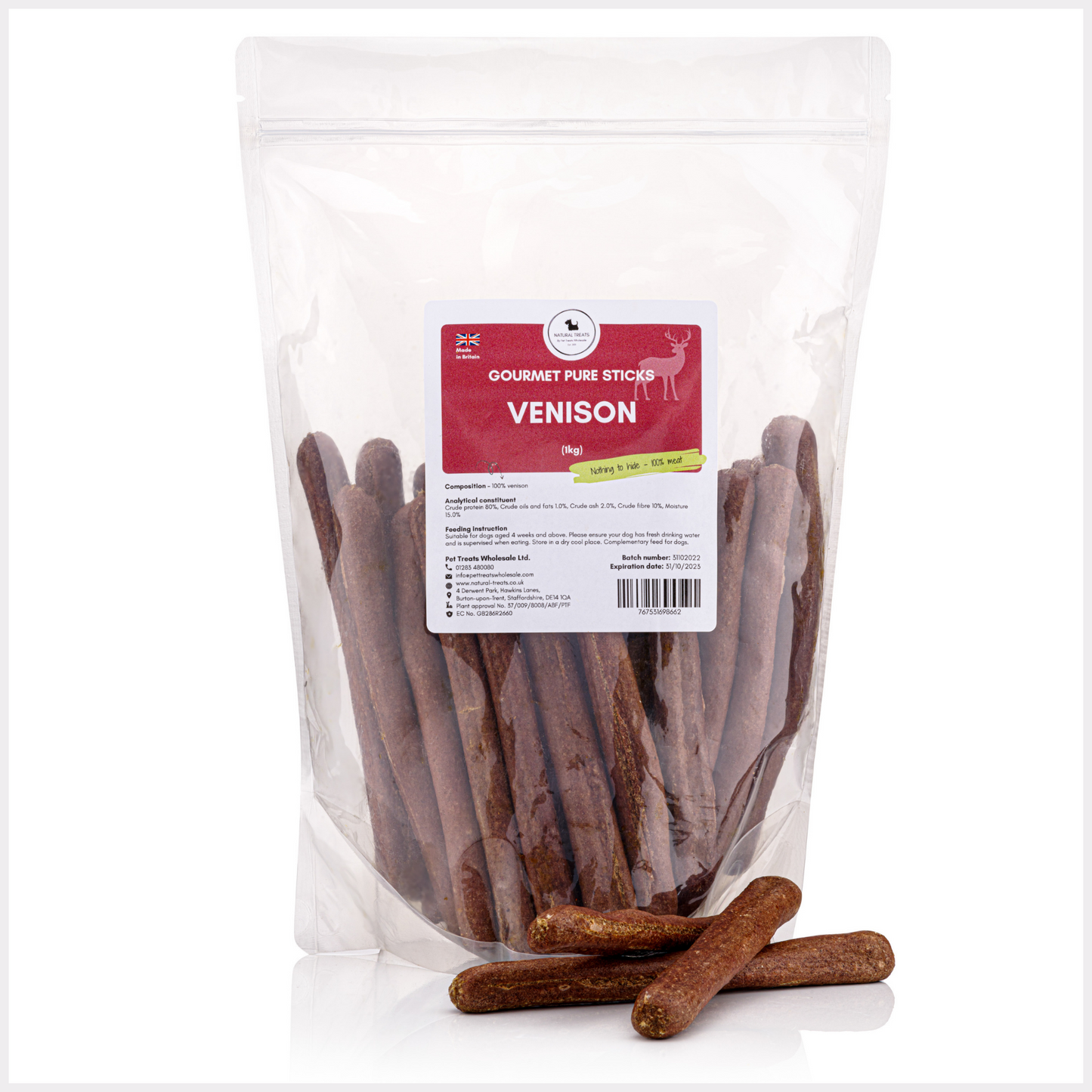 Gourmet Pure Single Protein Venison Sticks.